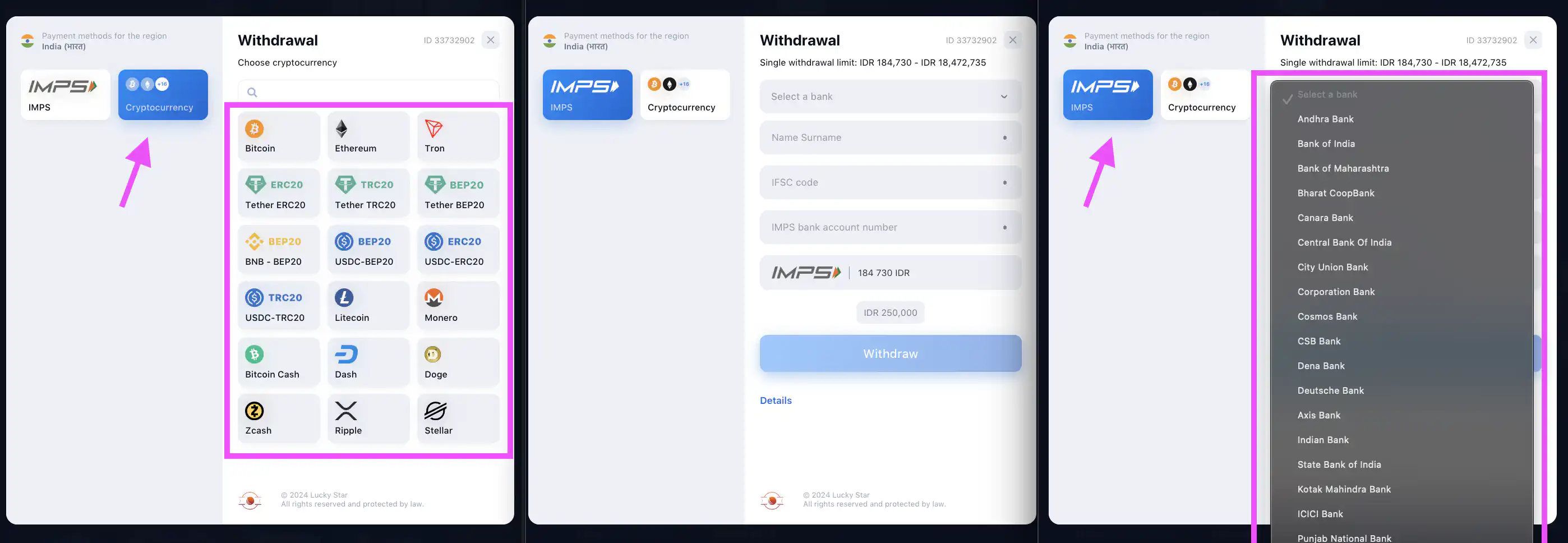 Lucky Star withdrawal methods for Indian players
